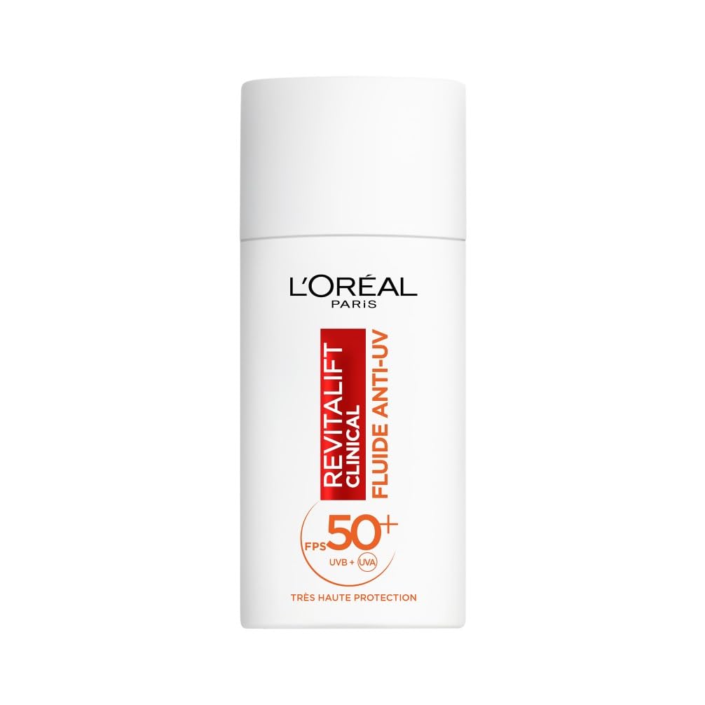 L'Oréal Paris Revitalift Clinical Fluide Anti-Uv Spf50+ Vitamine C pour Peau Sèche, Matinée, Protège Peau Sensible 50ml